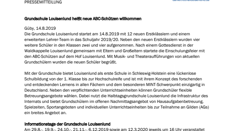 Grundschule Louisenlund heißt neue ABC-Schützen willkommen 