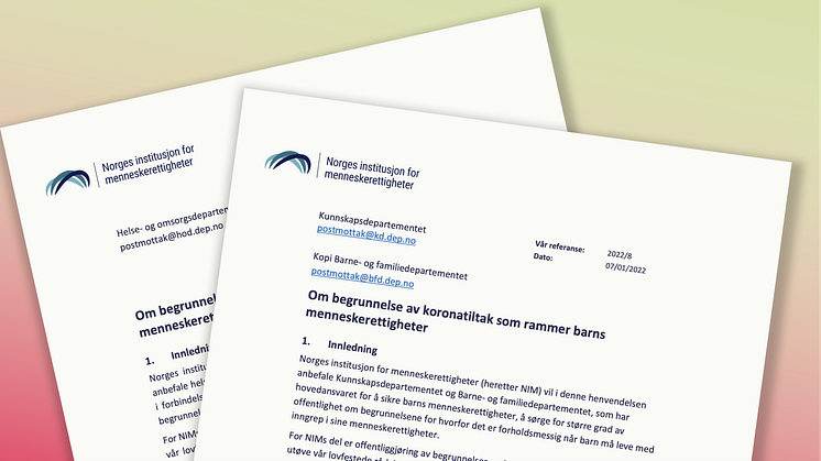 Brev til flere departementer om behov for offentliggjøring av begrunnelser for koronatiltak som griper inn i menneskerettighetene