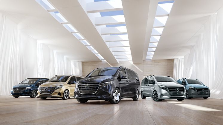 Nu visar Mercedes-Benz uppgraderade versioner av alla sina vans i mellanklassen: Från lyxiga V-Klass och EQV till skåpbilarna Vito och eVito. 