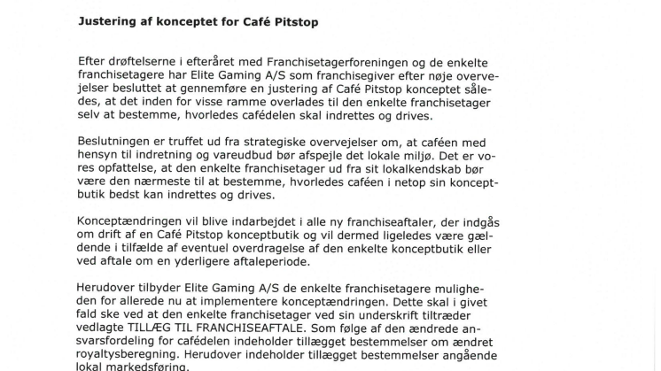 Elite Gaming - Justering af konceptet for Cafe Pitstop