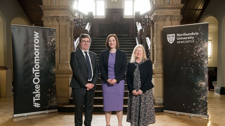 L - R: Professor Andy Long (Vice-Chancellor and Chief Executive, Northumbria University), Bridget Phillipson (Shadow Secretary of State for Education), Dr Roberta Blackman-Woods (Chair of the Board of Governors, Northumbria University)