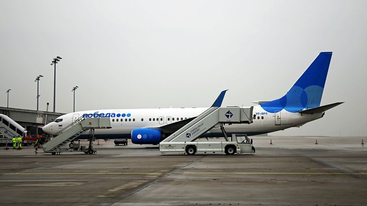 Der Erstflug der Pobeda landete am 16. April um 14.39 Uhr auf dem Rollfeld des Flughafens Leipzig/Halle