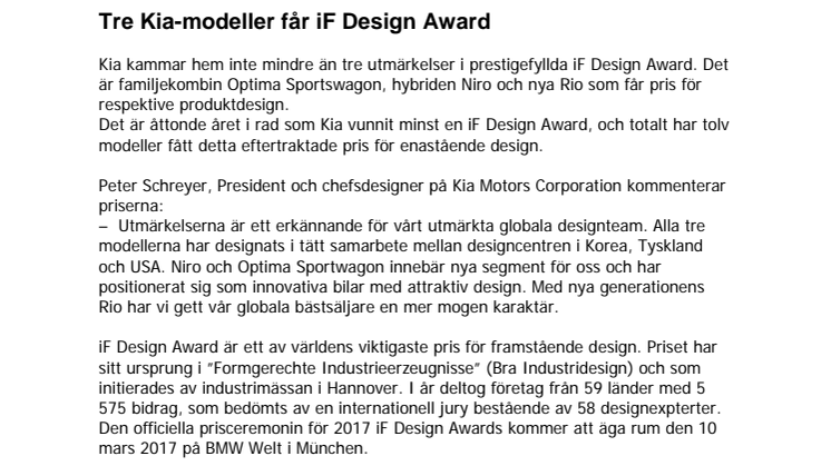 ​Tre Kia-modeller belönas med iF Design Award