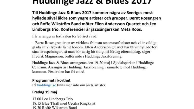 Tradition möter nutid på Huddinge Jazz & Blues 2017