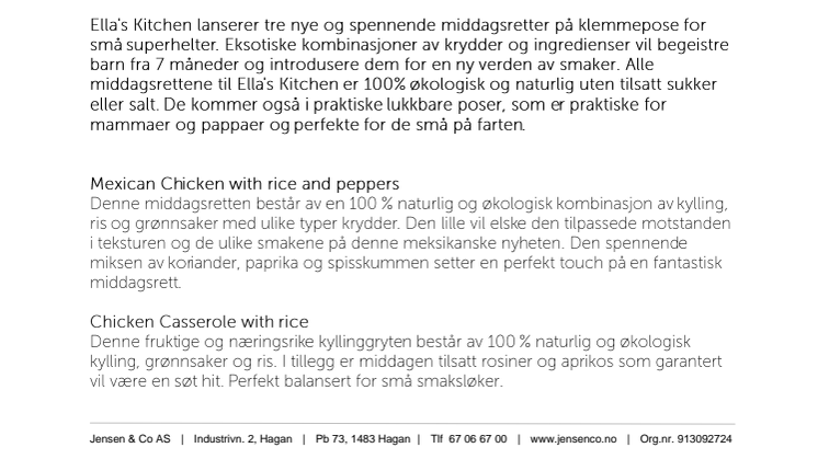 Ella's Kitchen lanserer 3 nye og spennende middagsretter