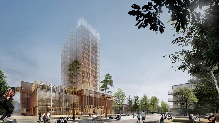 Sara kulturhus beräknas stå klart 2021 och bli en av världens högsta byggnader i trä. Foto: White Arkitekter