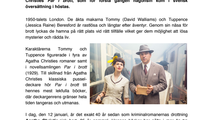 PRESSMEDDELANDE: Agatha Christies Partners in Crime premiärvisas på TV4 i kväll!