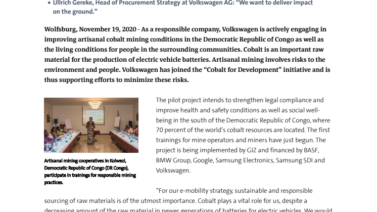 Volkswagen-koncernen vill förbättra arbetsförhållandena i koboltgruvorna i Kongo