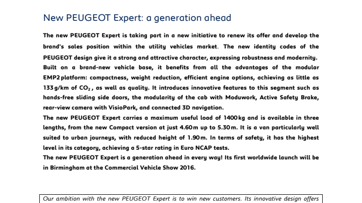 Nya Peugeot Expert tar ett kliv in i framtiden