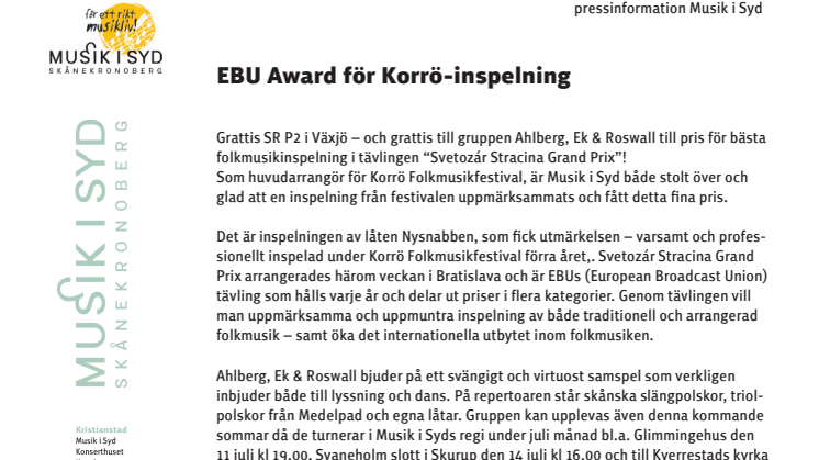 EBU Award för Korrö-inspelning
