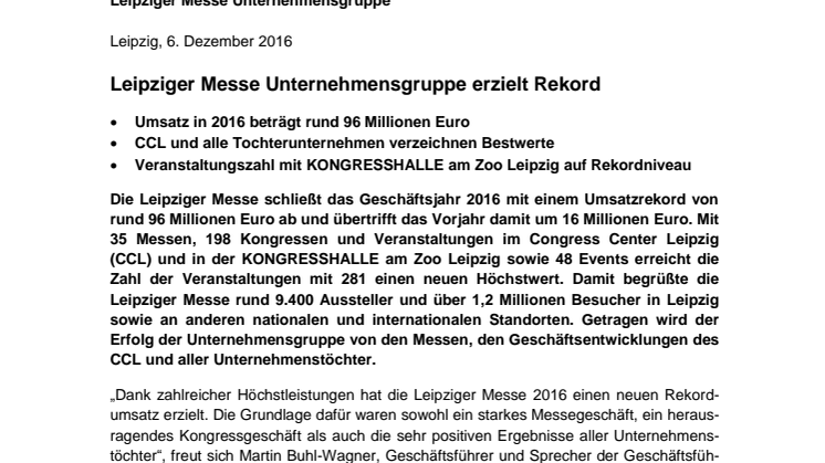Pressemitteilung: Leipziger Messe Jahresabschluss 2016