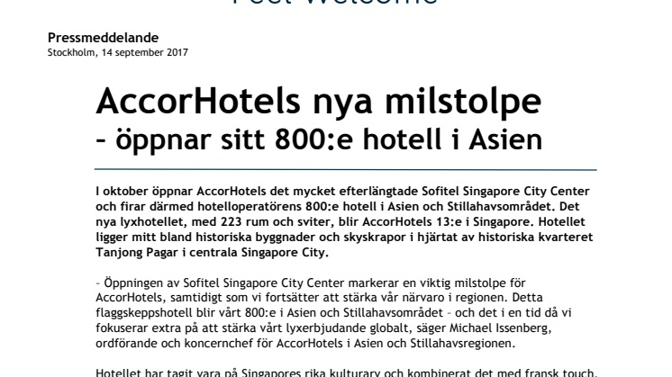 AccorHotels nya milstolpe  – öppnar sitt 800:e hotell i Asien