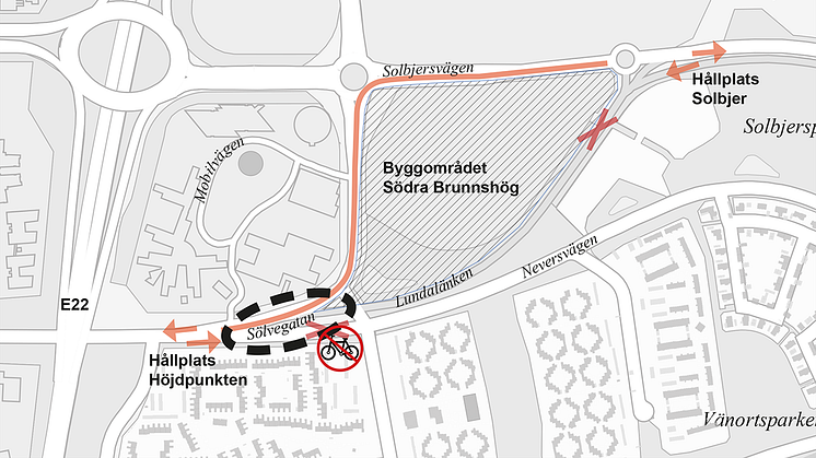 Södra Brunnshög: trafikstörningar i Sölvegatan i augusti