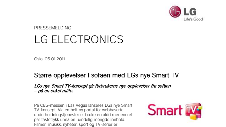 Større opplevelser i sofaen med LGs nye Smart TV