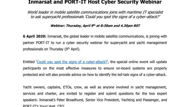 Inmarsat and PORT-IT Host Cyber Security Webinar