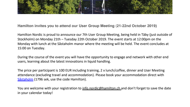 1st Call Hamilton User Meeting 21-22nd October 2019