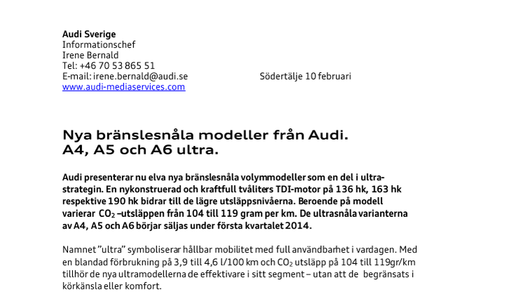 Nya bränslesnåla modeller från Audi. A4, A5 och A6 ultra.