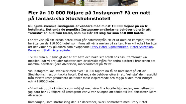Fler än 10 000 följare på Instagram? Få en natt på fantastiska Stockholmshotell