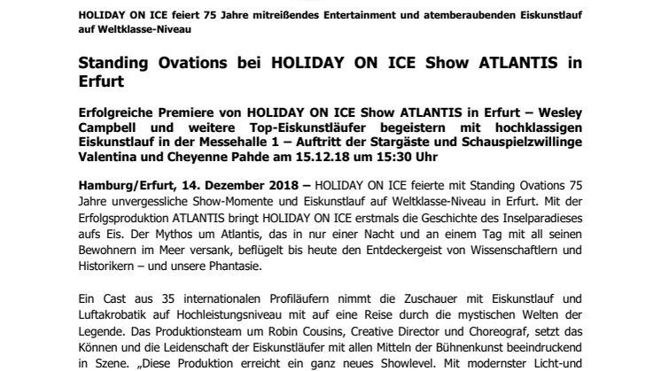 Standing Ovations bei HOLIDAY ON ICE Show ATLANTIS in Erfurt