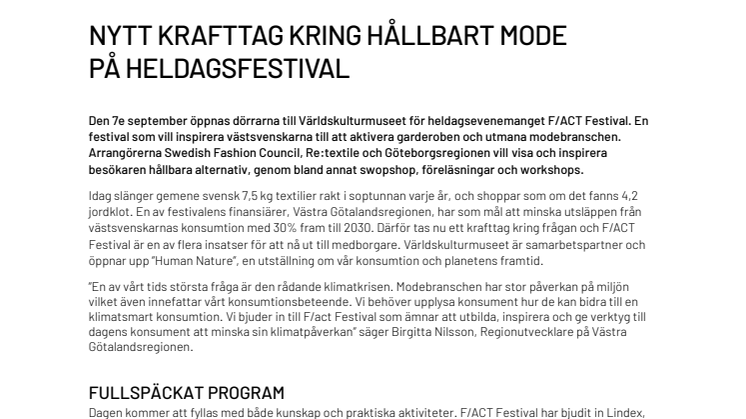 NYTT KRAFTTAG KRING HÅLLBART MODE  PÅ HELDAGSFESTIVAL