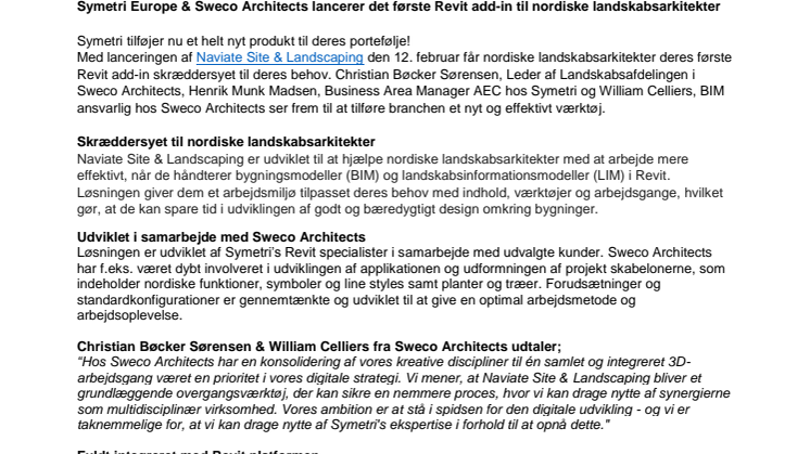 Symetri Europe & Sweco Architects lancerer det første Revit add-in til nordiske landskabsarkitekter
