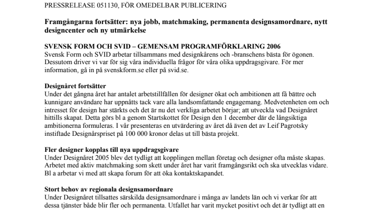Svensk Form och SVID - Gemensam programförklaring 2006