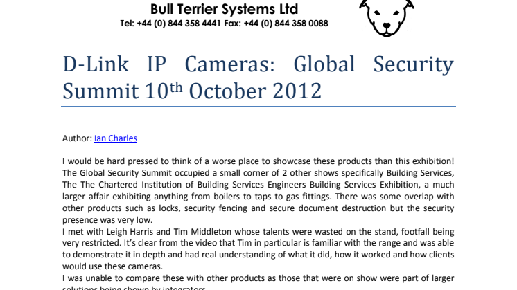 Demo of D-Link IP Cameras: Global Security Summit 10th October 2012