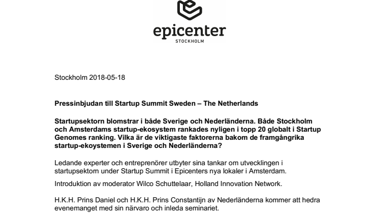 Pressinbjudan till Startup Summit Sweden – The Netherlands 