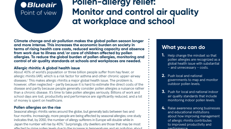 Pollen-allergy relief: Monitor and control air quality at workplace and school