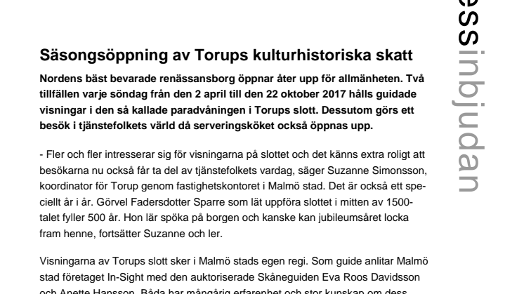 Pressinbjudan - Säsongsöppning av Torups kulturhistoriska skatt