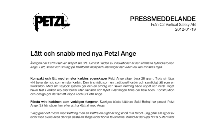 Lätt och snabb med nya Petzl Ange