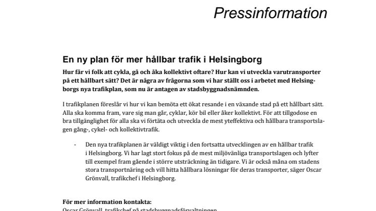 ​En ny plan för mer hållbar trafik i Helsingborg