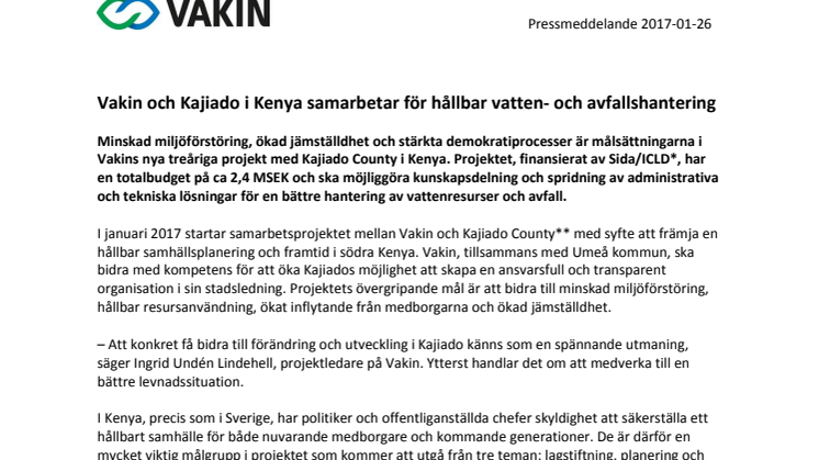 Vakin och Kajiado i Kenya samarbetar för hållbar vatten- och avfallshantering