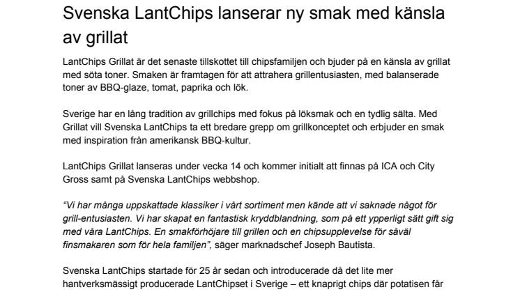 Svenska LantChips lanserar ny smak med känsla av grillat