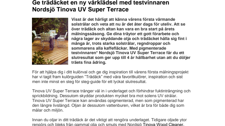 Ge trädäcket en ny vårklädsel med testvinnaren Nordsjö Tinova UV Super Terrace