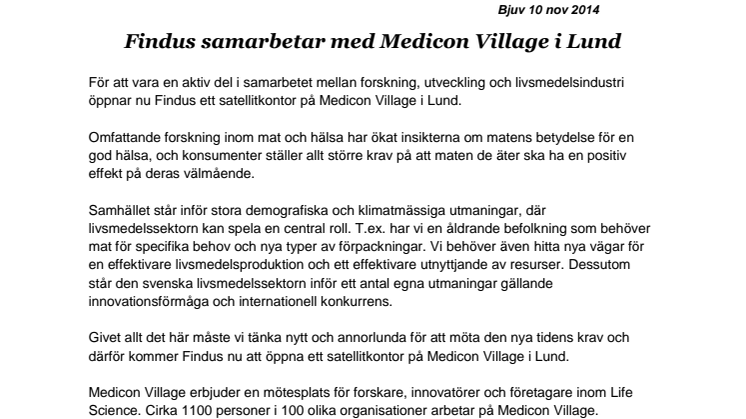 Findus samarbetar med Medicon Village i Lund