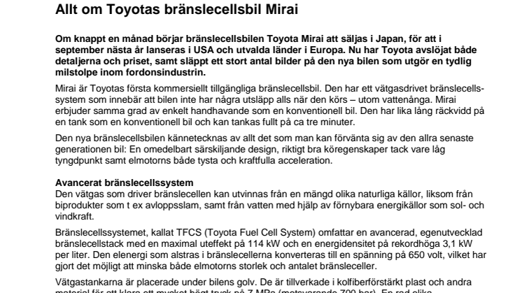 Allt om Toyotas bränslecellsbil Mirai