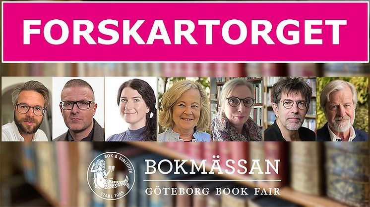 Författarna och forskarna Erik Erlanson, Jon Helgason, Linnéa Lindsköld, Birgitta Svensson, Åsa Ahrland, Mårten Snickare och Gunnar Bjursell deltar i Vitterhetsakademiens program på Forskartorget på årets Bokmässa.