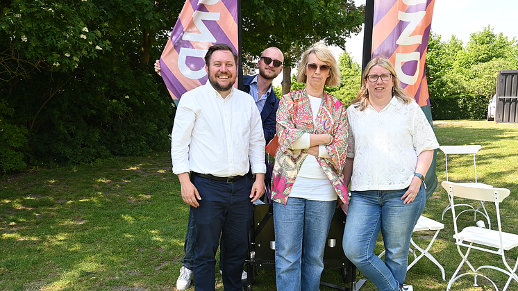 Sommarlund är tillbaka i stan och varar från 15 juni till 9 augusti. Fr. v. Sebastian Jaktling (S), ordförande i kultur och fritidsnämnden, Samuel Jonsson, styrelseordförande Visit Lund samt Lotta Brusk och Åsa Jensen, projektledare Sommarlund.