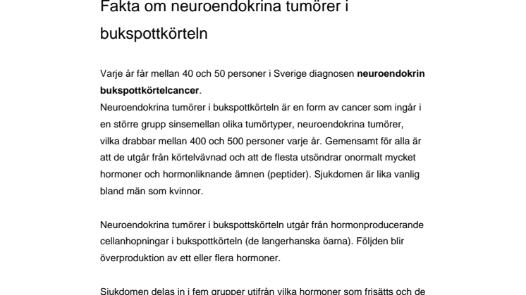 Fakta om neuroendokrina tumörer i bukspottkörteln