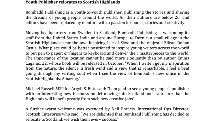 Youth Publisher relocates to Scottish Highlands
