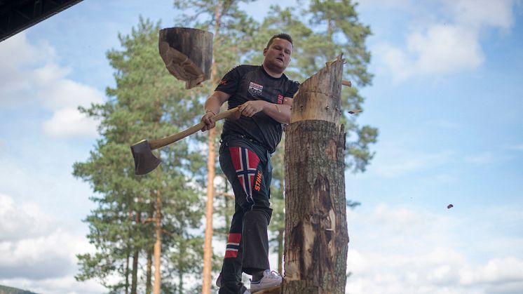 Norges Vebjørn Sønsteby i den krevende øvelsen Springboard under det nordiske mesterskapet i Dølemo i 2019.