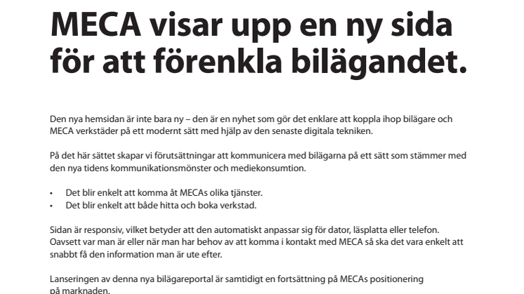 MECA visar upp en ny sida för att förenkla bilägandet