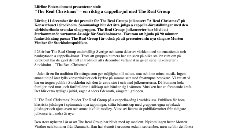 ”The Real Christmas” – en riktig a cappella-jul med The Real Group