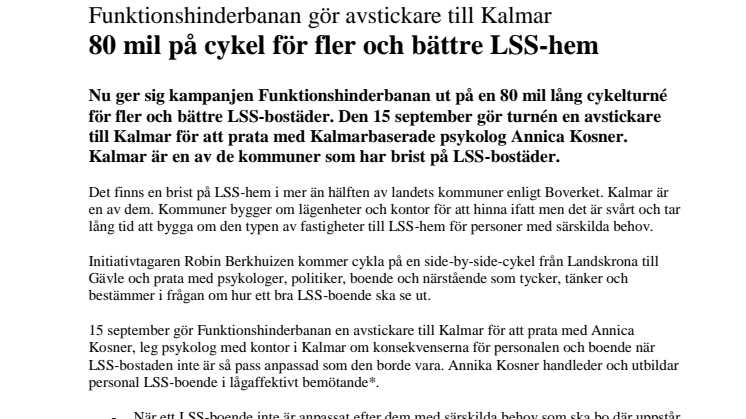 80 mils cykelturné stannar i Kalmar för fler och bättre LSS-bostäder