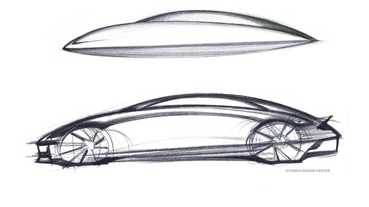 Första konceptskissen av IONIQ 6 - en Elektrifierad Streamliner för den nya EV-eran.