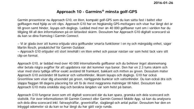 Approach 10 - Garmins® minsta golf-GPS