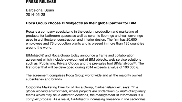 Roca Group choose BIMobject® as their global partner for BIM
