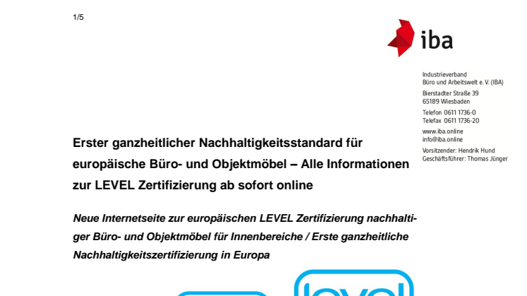 Erster ganzheitlicher Nachhaltigkeitsstandard für europäische Büro- und Objektmöbel – Alle Informationen zur LEVEL Zertifizierung ab sofort online
