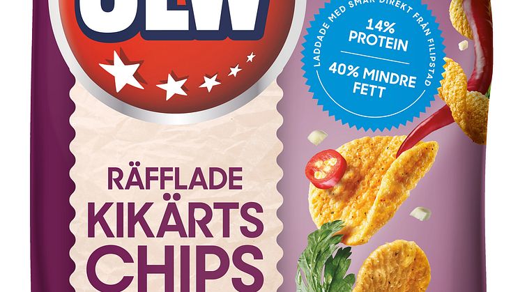 Hälsotrenden bland snacks fortsätter  – nya kikärtschips med chili och mild vitlök från OLW